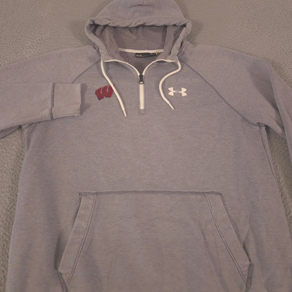 Under Armour Hoodie Mens Medium Gray Wisconsin Badgers NCAA 1/4 Zip Pullover